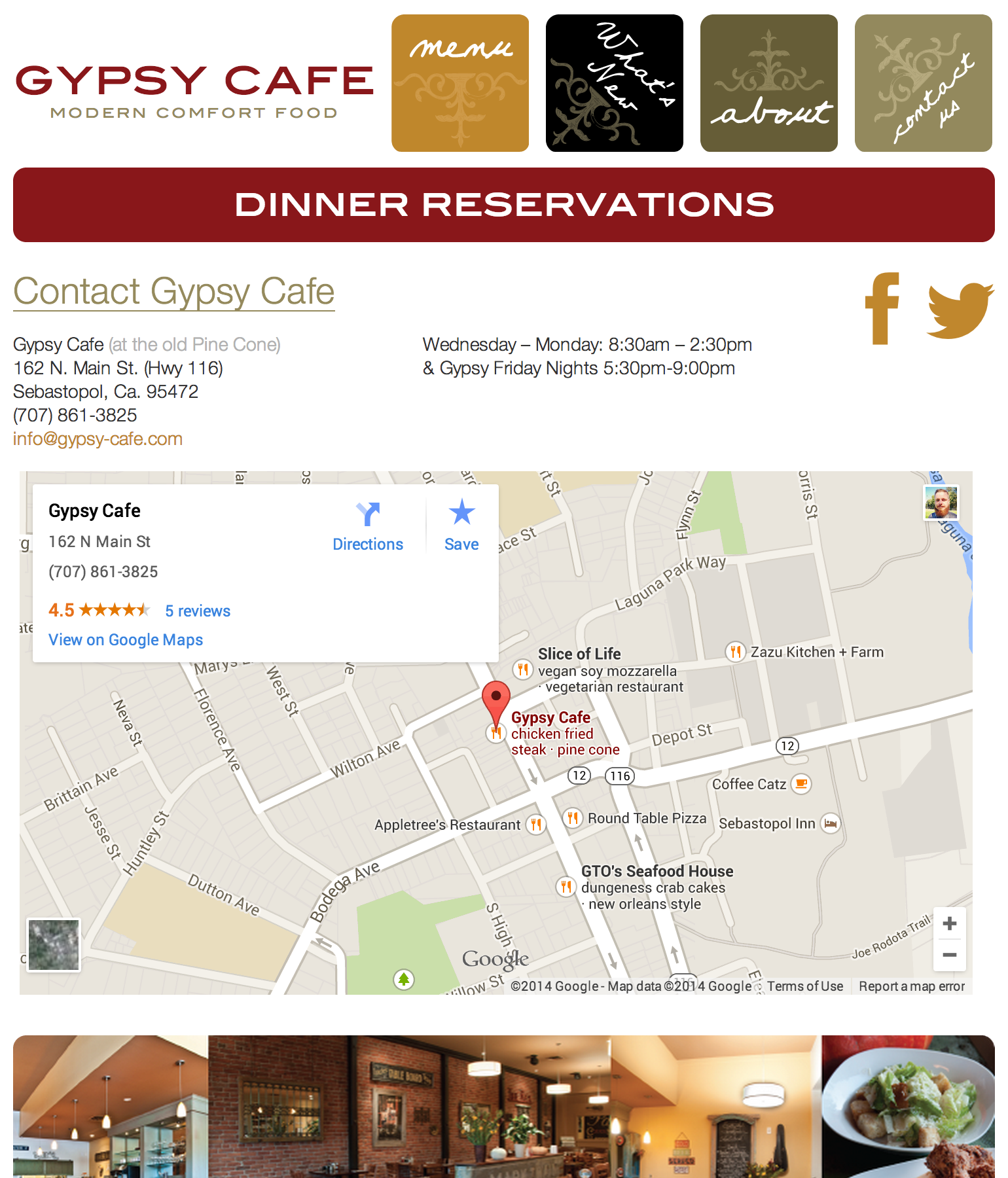 Screenshot of Gypsy Cafe website