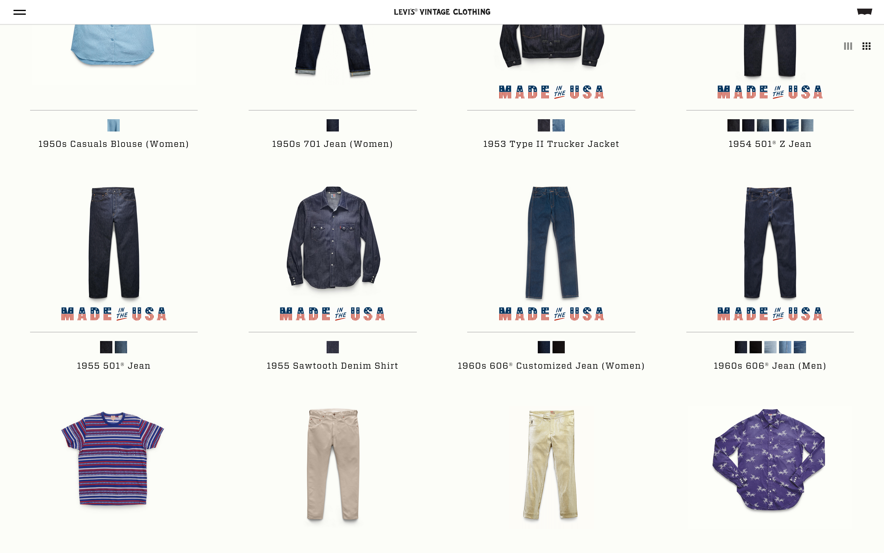 Screenshot of Levi's Vintage Clothing